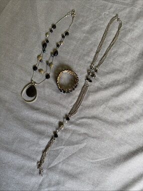 2 Necklaces and 1 Bracelet: Black Multi-Strand Necklace